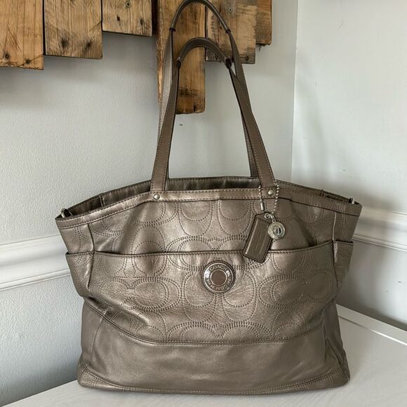 COACH Baby Diaper Bag GOLD LEATHER Tote Shoulder Multifunction F18878 - Picture 1 of 16